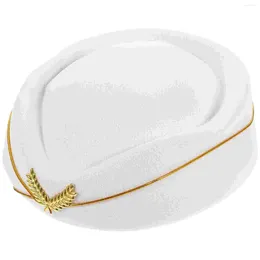 Berets Bow White Beret Hat British Stewardess Flight Attendant Costume Air Hostess Cap For Accessories