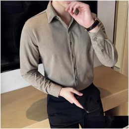 Mens Casual Shirts Autumn Winter Thick Warm Woolen For Men High Quality Korean Luxury Clothing Slim Fit Blouse Homme 4Xl Drop Delivery Otcie