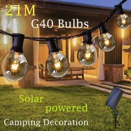 LED Strings 21m Solar String Lights IP44 Waterproof Outdoor Christmas Decoration Bulb G40 Holiday Garland Garden Fairy Lamp Wedding Camp YQ240401
