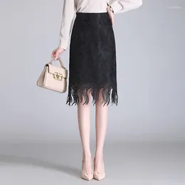 Skirts Women's Chic Tassels Bodycon Black Pencil Skirt Spring Summer Office Lady Elegant Slim Fit Casual Knee-length Work 2306