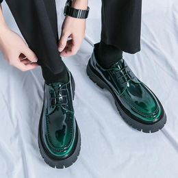 Casual Shoes Men's Fashion Thick Soled Leather Business Lace Up Oxford Green Black Waterproof Platform Wedding Height