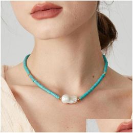 Pendant Necklaces Zmzy Bohemian Natural Stone Bead Necklace Women Big Irregar Pearl Choker Handmade Bridal Collar Jewellery Party Gift D Dhk5M