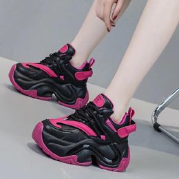 Dress Shoes Spring Autumn Korean Style Leisure 9 CM High Heels Wedges Platform Mixed Colors Genuine Leather Women Casual Pumps Sneakers
