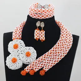 Necklace Earrings Set Orange Crystal Wedding African Beads Fashion Handmade Jewelry Bridemaid ABH014