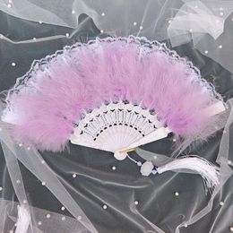 Decorative Figurines 1PC Dance Hand Fans Fan Lolita Lace Feather Folding Cheongsam Catwalk Show Po