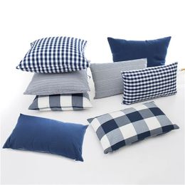 New Plaid Striped Polyester Cotton Canvas Cushion Cover Pillow Case Navy Blue Chair Sofa Home Decor Throw Pillow Cover