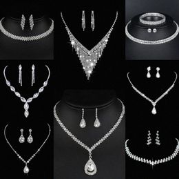Valuable Lab Diamond Jewellery set Sterling Silver Wedding Necklace Earrings For Women Bridal Engagement Jewellery Gift V6gz#