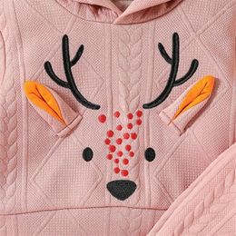 Clothing Sets Toddler Girls 2 Piece Outfit Elk Embroidery Long Sleeve Hooded Sweatshirt And Elastic Pants Set Baby Cute Fall Clothes