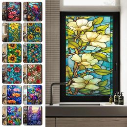 Window Stickers 45 100cm Stained Colorful Tropical Plant Flower Ocean Sunrise Door Glass Static PVC Decor Film For Home Office