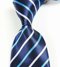 Bow Ties Classic Striped Blue Silver Tie JACQUARD WOVEN Silk 8cm Men's Necktie Business Wedding Party Formal Neck