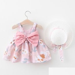 Girls Dresses Summer New Baby Dress Add Hat Girl Clothes Outfits Princess Birthday Party Bow Print Infant Toddler Newborn1 Drop Delive Dhtvo