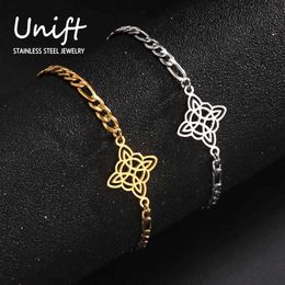 Chain Unift Celtic Witch Knot Bracelet Mens Stainless Steel Figaro Chain Friend Couple Bracelet Viking Amulet Vintage Jewellery Q240401