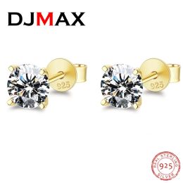 Earrings DJMAX Original S925 Sterling Silver Moissanite Stud Earrings VVS Round Cut 18k Gold Imitation Diamond Ear Studs for Women Gift