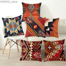 Pillow Case Bohemian pattern linen mat box with multi-color abstract ethnic geometric printing decoration living room sofa Y240407