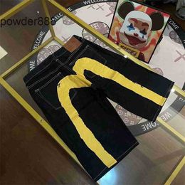 2024 Summer New Trendy Product Fushen Gold Big m Denim Shorts for Men and Women