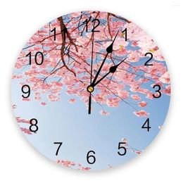 Wall Clocks Pink Cherry Blossoms Clock Fashion Living Room Quartz Watch Modern Home Decoration Round