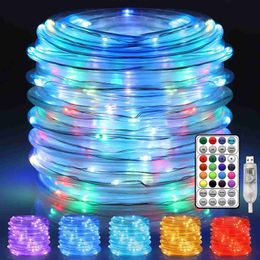 LED Strings 33ft/10m 100 Led String Lights Outdoor Usb Plug In Waterproof 16 Colours Changing 12 Modes Light With Remote Lichterkette YQ240401