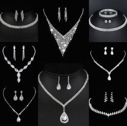 Valuable Lab Diamond Jewelry set Sterling Silver Wedding Necklace Earrings For Women Bridal Engagement Jewelry Gift n8XF#