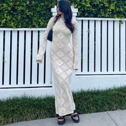 Casual Dresses Women See-Through Loose Dress Summer V-Neck Backless Hollow Out Outfits Sexy Holiday Beach Floor-Length Pullover Robe