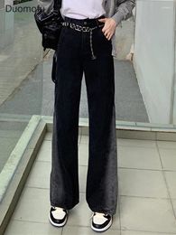 Women's Jeans Duomofu Black Classic Loose Casual Female Wide Leg Pants Ins Chic High Waist Slim Street Solid Color Fashion Simple Women