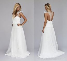 2019 Simple Beach Wedding Dresses Sheer neck Custom Made Dropped Waist Backless Long ALine Bohemian Bridal Gowns Custom Size1335872