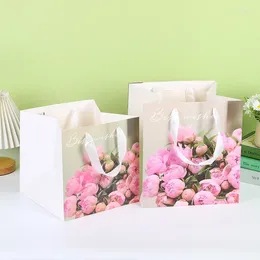 Gift Wrap Portable Flower Boxes Kraft Paper Bags Tulip Print Handbag Florist Bouquet Wrapping Box Wedding Party Valentine's Day Rose
