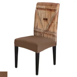 Chair Covers Wooden Door Texture Vintage Cover Set Kitchen Dining Stretch Spandex Seat Slipcover For Banquet Wedding Party