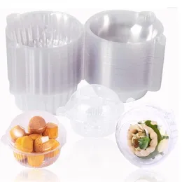 Decorative Flowers 100Pcs Clear Cupcake Boxes Individual Plastic Dome Single Holder Hinged Food Container With Lids
