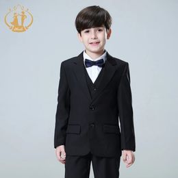 Spring Autumn Formal Black Suits for Weddings Set Children Party Host Costume Kids Blazer Vest Pants 3Pcs Wholesale Clothing 240328