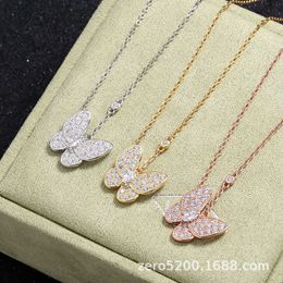 Designer High Version Van Butterfly Full Diamond Necklace for Women 18K Rose Gold Plated with Collar Chain Pendant Live Broadcast