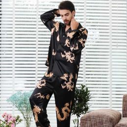 S20B Sexy Pyjamas Couples 2PCS Pajamas Set Print Dragon Nightwear Casual Soft Home Clothes Shirt pant Silky Satin Sleepwear Sleep Set Sexy Pijamas 2404101