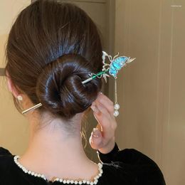Hair Clips Antique Style Elegant Rose Stick Imitation Pearl Flower Tassel Fork Girls Butterfly Cheongsam Hanfu Headwear