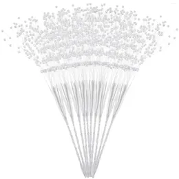 Decorative Flowers 100pcs White Pearl Sticks String Pearls Bridal Wedding Bouquet Party Decor