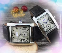 High-End Quality womens mens couple two half pins work watches super tank must design square roman dial lady clock chain bracelet Girl cow leather Quartz Battery Watch