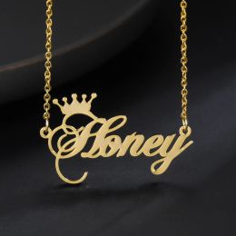 Necklaces Custom Name Crown Necklace Nameplate Necklace For Women Personalized Stainless Steel Gold Chain Customized Princess BFF Jewelry