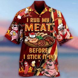 Men's Casual Shirts Shirt I Rub My Meat Before Stick In Short Sleeve Button-Down Tops Turndown Red Outdoor Street Fashion Breathable