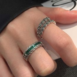 Unique Design Emerald Zircon Woven Fried Dough Twists Open Ring for Women Fashion Personality High Cool Style