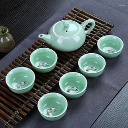 Teaware Sets Chinese Travel 7pcs Tea Ceramic Portable Porcelain Service Gaiwan Carp Cups Ceremony Teapot Gift Box