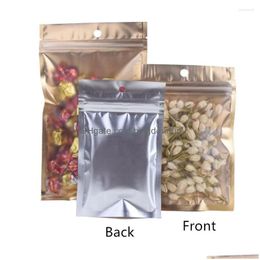 Storage Bags 100Pcs/Lot Matte Aluminium Foil Inner Gold Outer Sier Transparent Bag Notch Food Dried Fruits Hang Hole Tear Drop Delivery Dhgcd