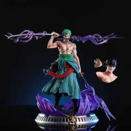 Anime Manga 23cm One Piece Figure Gk Dream Roronoa Zoro Three Knife Flow Double Head Pvc Model Pendant Statue Garage Kit Toy Doll Gift 240401