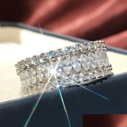 Rings Luxury Jewellery Finger For Women Shiny Cz Crystals Sier Colour Engagement Female Anel Bague Party Prom Drop Delivery Ring Dhidu