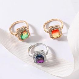 Cluster Rings MxGxFam Gorgeous Tourmaline-Color Square Zircon For Women CZ Buy Fashion Jewellery Gold Plated 18 K
