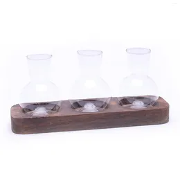 Vases Wooden Base Transparent Planters Retro Table Glass Vase For Living Room Desktop Decor