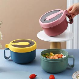 Bowls Cartoon Cute Instant Noodle Bowl PP With Lid Large Fruit Salad Student Dormitory Portable Lunch Box