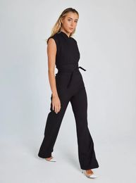 Jumpsuits One Piece Women Summer Rompers Square Neck Plain Sleeveless Daily Casual Wide Leg Long Overalls Office Lady 240320