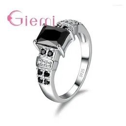 Cluster Rings Classic Square Style Big Black For Women Lovers Stering Silver Jewellery Charming Pattern Gifts Items