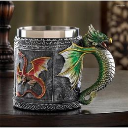 Mugs Personalised Double Wall Stainless Steel 3D Dragon Coffee Cup Mug Drinking Canecas Copo