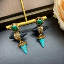Stud Earrings Europe And America 2024 Trend Retro Conical Turquoise Long Fashion Atmosphere Earrings.