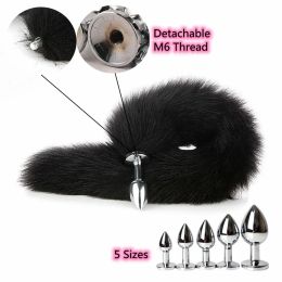 Toys Black 40cm Detachable Fox Tail with Smooth Metal Anal Plug Sex Toys for Women Gay Couples Erotic Bdsm Butt Plug Adult Sex Shop