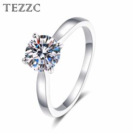 Tezzc GRA Certified Ring VVS1 Lab Diamond 4 Prong Solitaire Rings for Women Engagement Promise Wedding Band Jewelry 240402